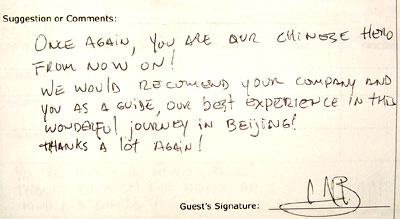 Beijing Tour Testimonial, click here to see more.