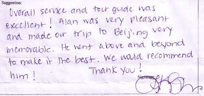Testimonial of Beijing Two Days Tour