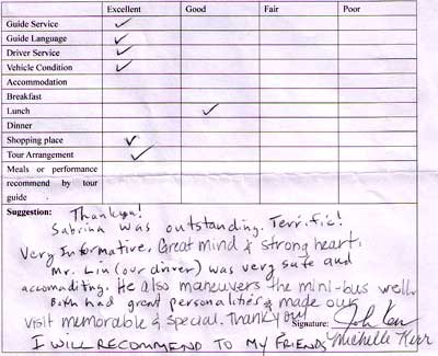 Travelers' Questionnaire After This Beijing One Day Tour, Click here to see more.