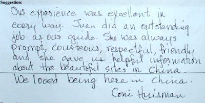 Testimonial of Beijing Shanghai Suzhou Tour. Click here to see more.