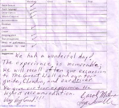Beijing Xian Tour Testimonial, click here to see more.