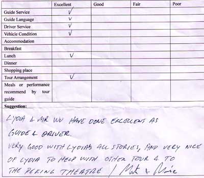 Travelers' Questionnaire After This Beijing One Day Tour, Click here to see more.