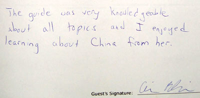 Beijing tour testimonial, click here to see more